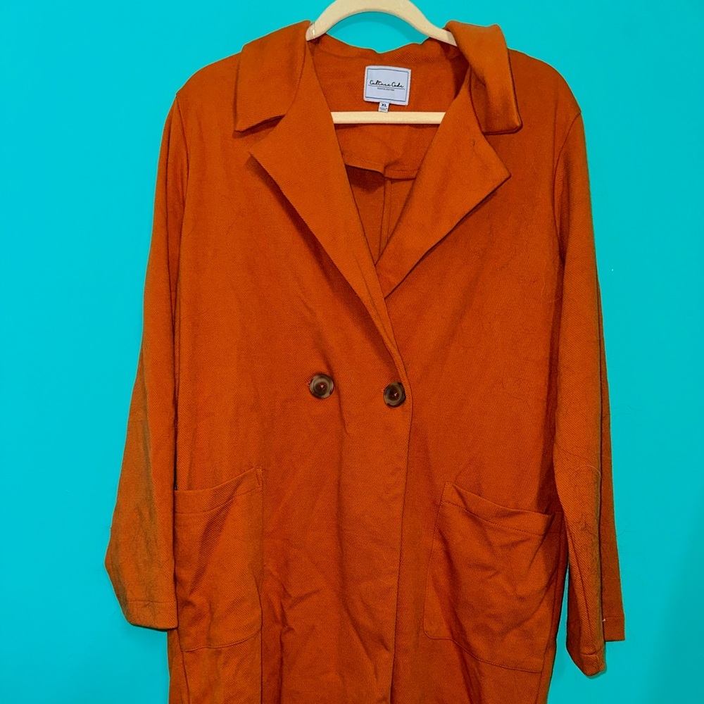 Elegant Orange Double-Breasted Trench Coat